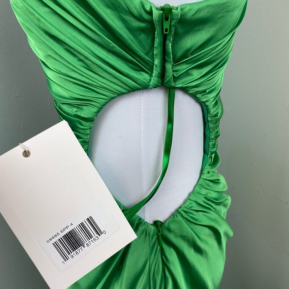 Mac Duggal Spring Green Cut Out One Shoulder Satin Gown Size 4 $498 68485 - Picture 9 of 14